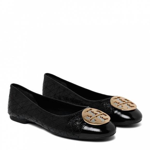 NEW TORY BURCH claire quilted cap toe ballet in black/ gold/silver - Picture 1 of 1